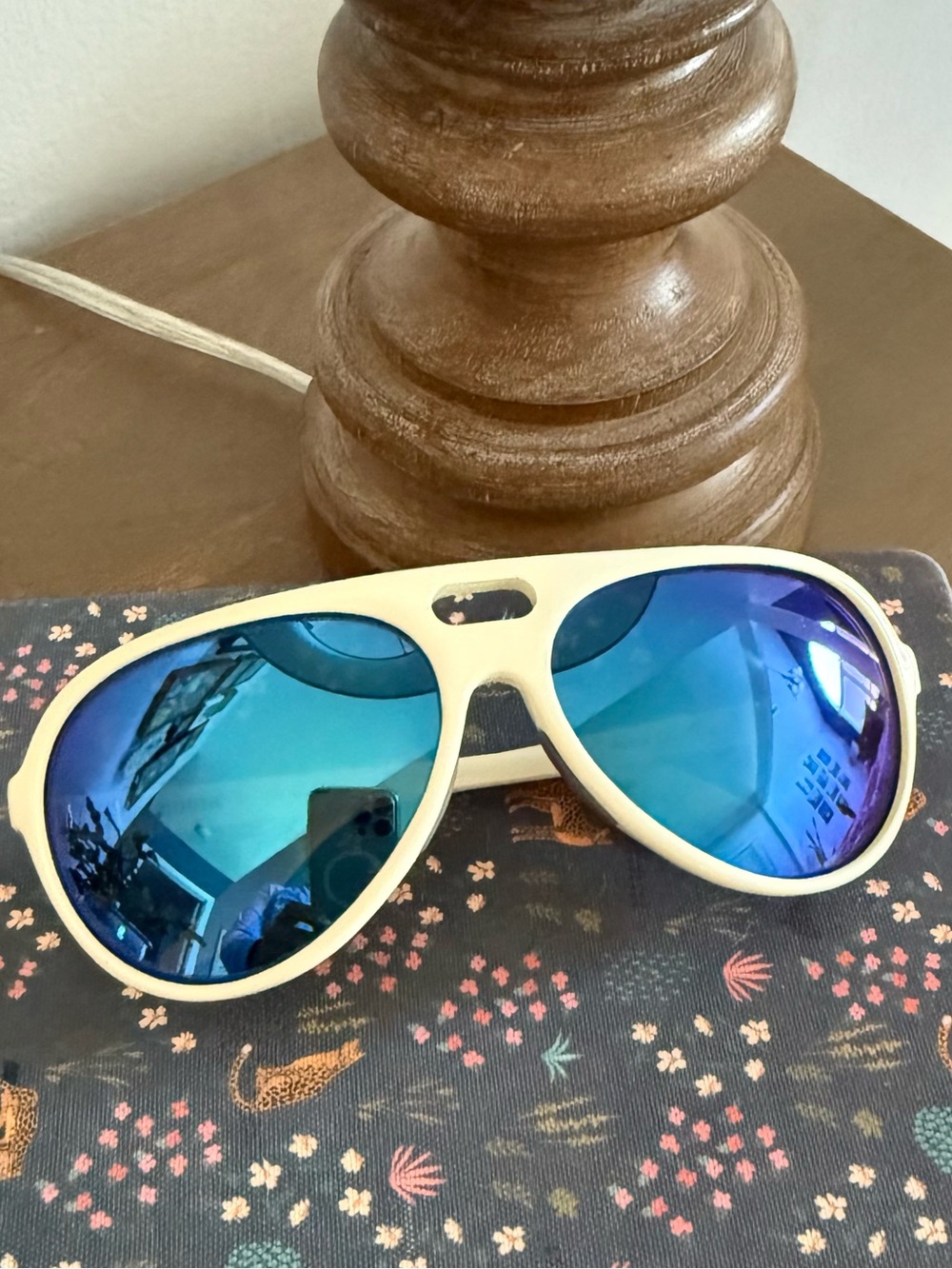Catalina Cream Frame Sunglasses with Blue Mirrored Lenses